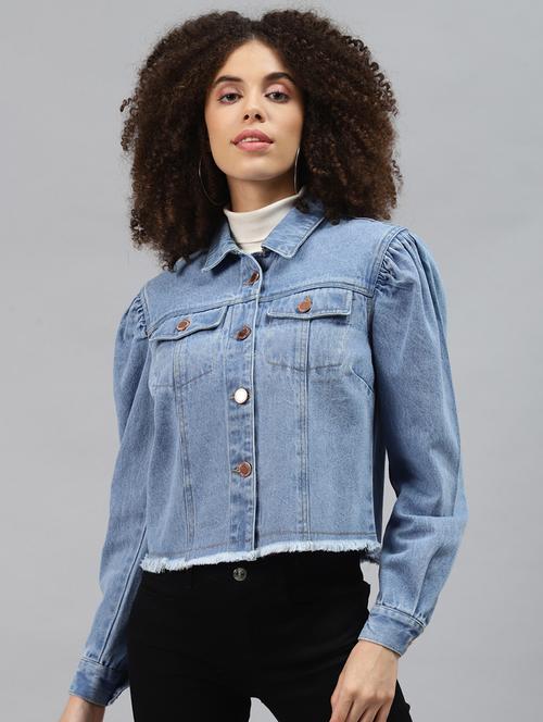 frayed hem denim jacket - 18066448 - Very Small Image - 1