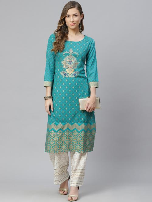 turquoise rayon kurta palazzo set - 18066523 - Very Small Image - 1