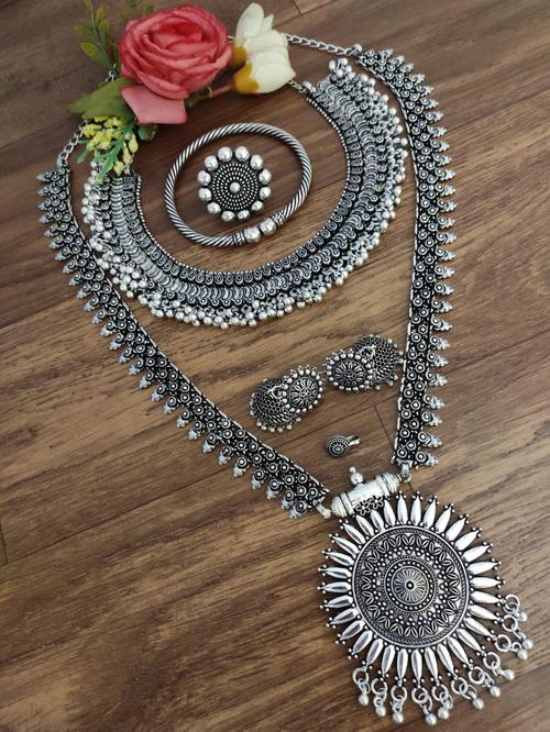 jewellery oxidized haram & choker combo set - 18066570 - Very Small Image - 1