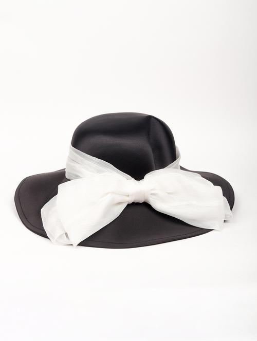 satin black boater hat with a white bow - 18066939 - Very Small Image - 1