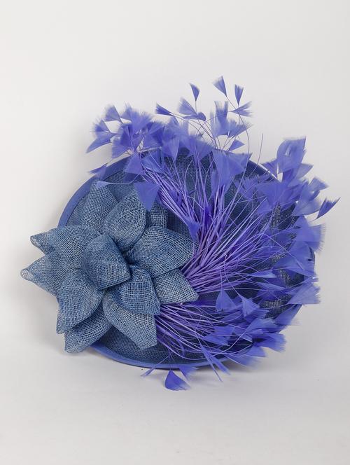 blue fascinator with a fluffy bouquet of flighty feathers. - 18066943 - Very Small Image - 1
