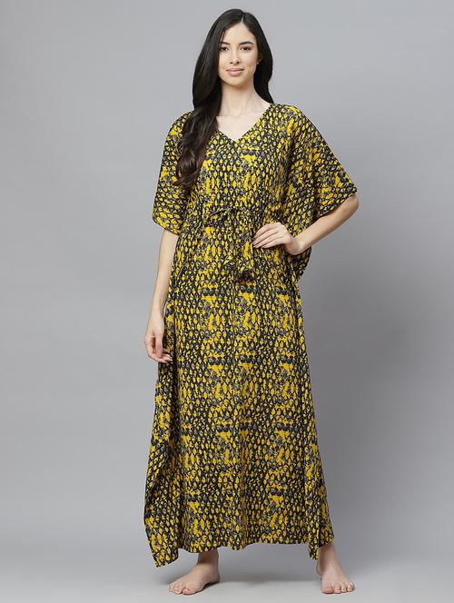 yellow crepe dresses kaftan - 18067805 - Very Small Image - 1