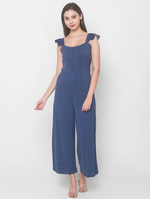 navy blue polyester full leg jumpsuit - 18068204 - Very Small Image - 1