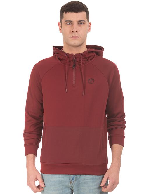 maroon solid hooded sweatshirt - 18068312 - Very Small Image - 1