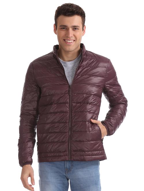 maroon solid quilted jacket - 18068632 - Very Small Image - 1
