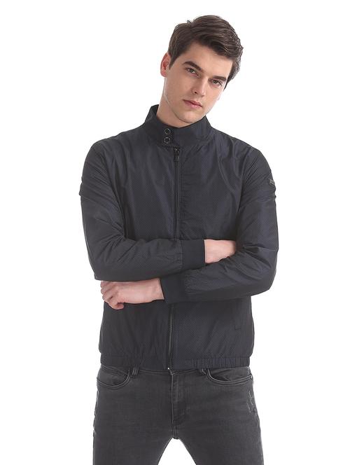 navy blue printed casual jacket - 18068644 - Very Small Image - 1