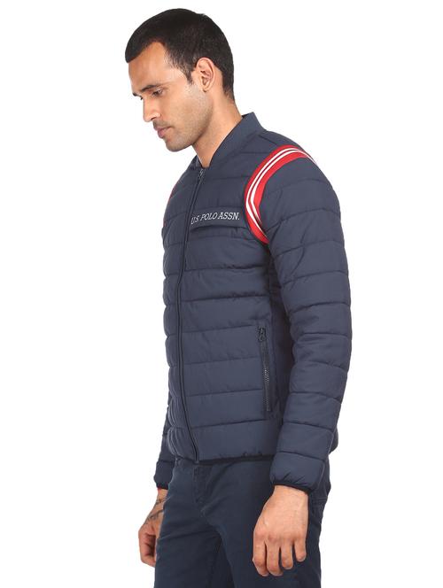 navy blue solid quilted jacket - 18068684 - Very Small Image - 1