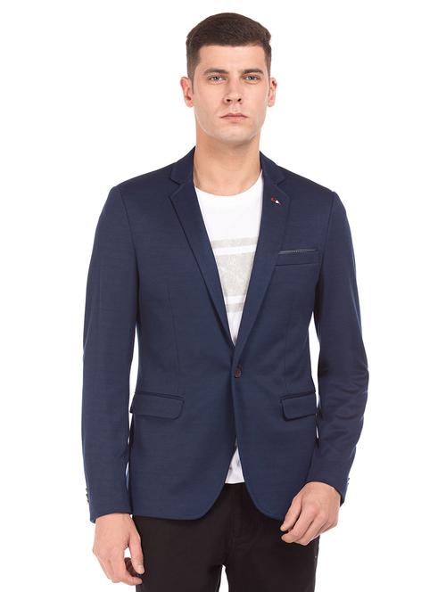 navy blue solid casual blazer - 18068731 - Very Small Image - 1