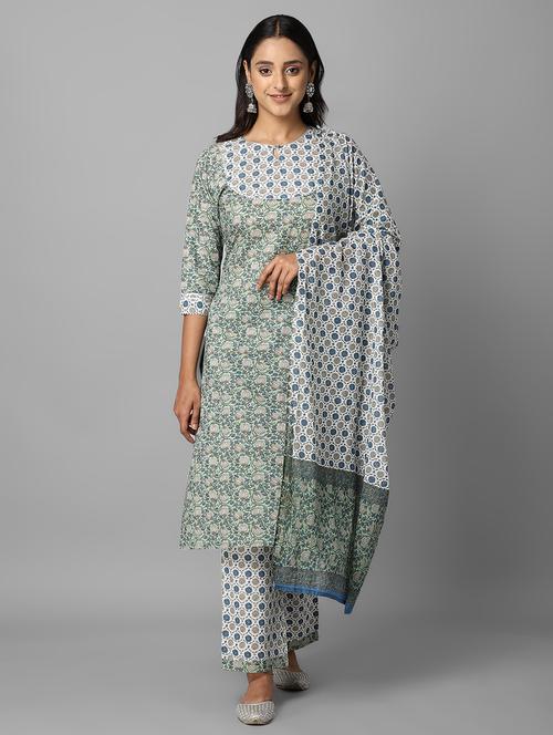 green cotton kurta palazzo set - 18069073 - Very Small Image - 1