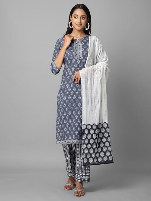 grey cotton kurta palazzo set - 18069074 - Very Small Image - 1