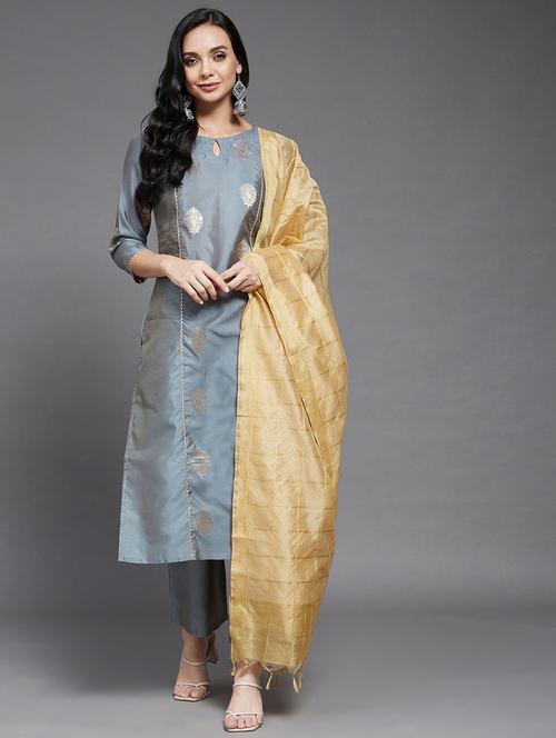 grey silk kurta palazzo set - 18069090 - Very Small Image - 1