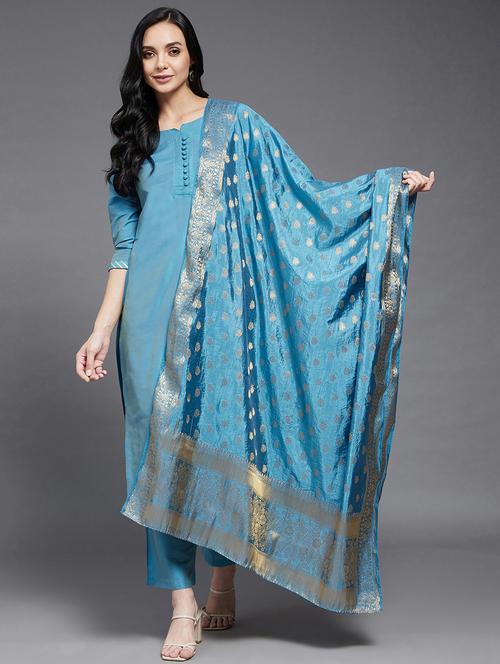 turquoise silk kurta palazzo set - 18069091 - Very Small Image - 1