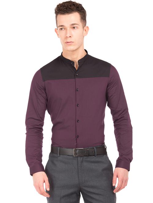 purple color-blocked formal shirt - 18069145 - Very Small Image - 1