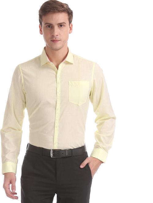 cream solid formal shirt - 18069195 - Very Small Image - 1