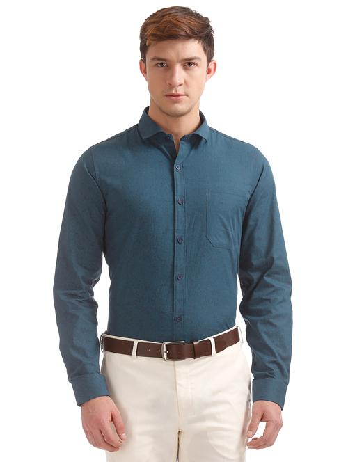 teal self-design formal shirt - 18069242 - Very Small Image - 1