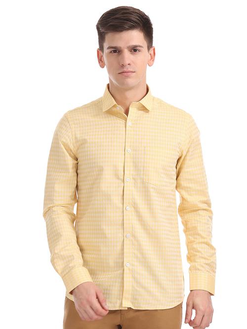 yellow checkered formal shirt - 18069337 - Very Small Image - 1