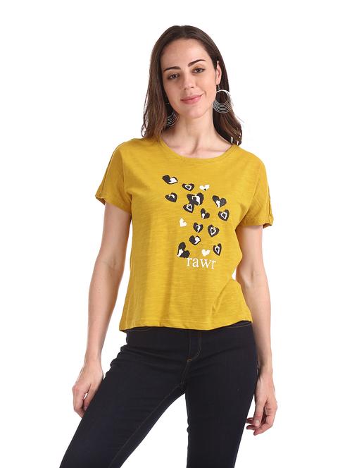 yellow printed round neck t-shirt - 18069567 - Very Small Image - 1