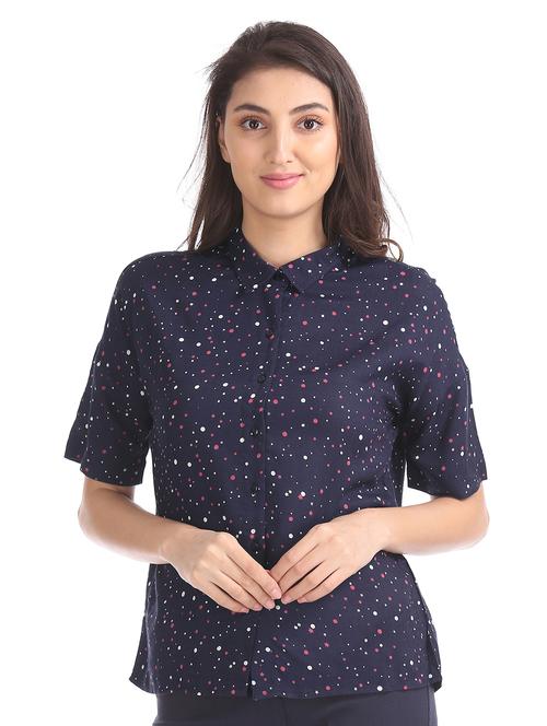 navy blue rayon regular top - 18069609 - Very Small Image - 1