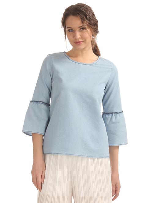 women's straight round neck top - 18069679 - Very Small Image - 1
