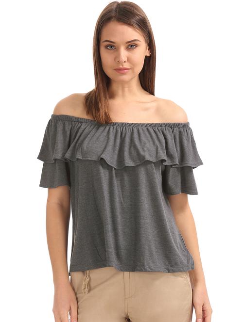 off shoulder solid top - 18069698 - Very Small Image - 1