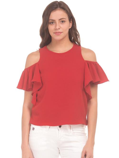 cold shoulder solid top - 18069741 - Very Small Image - 1