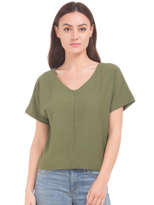 v neck solid top - 18069752 - Very Small Image - 1