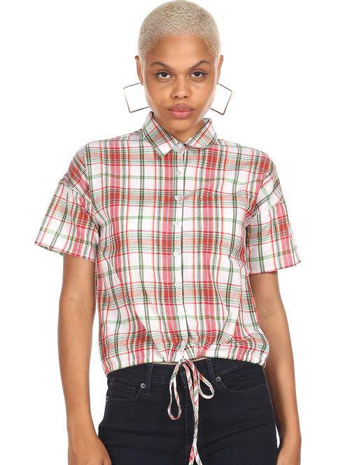 checkered drawstring waist top - 18069855 - Very Small Image - 1