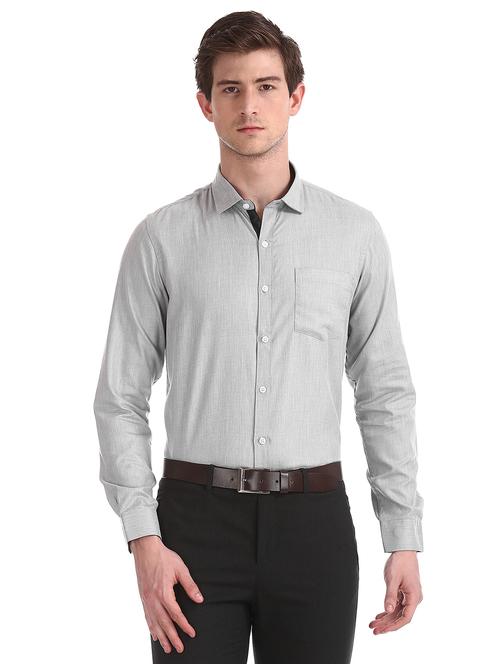 grey solid formal shirt - 18070670 - Very Small Image - 1