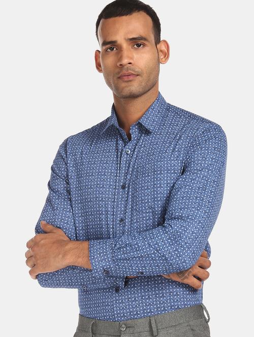 mens micro print formal shirt - 18070684 - Very Small Image - 1