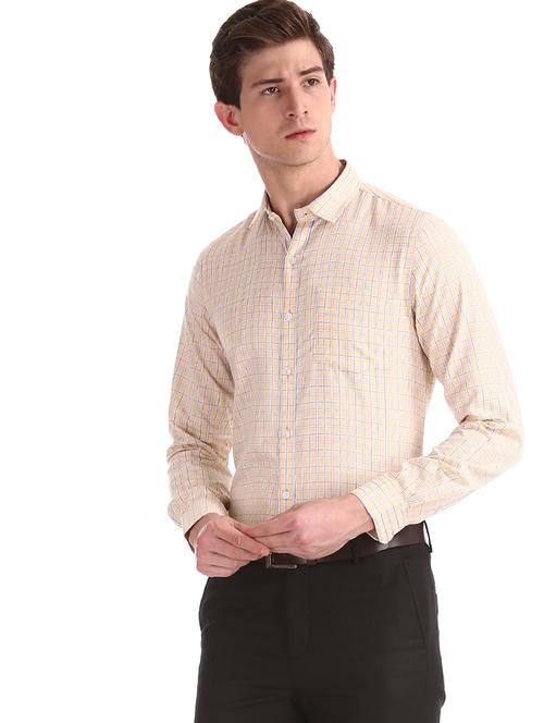 yellow checkered formal shirt - 18070791 - Very Small Image - 1
