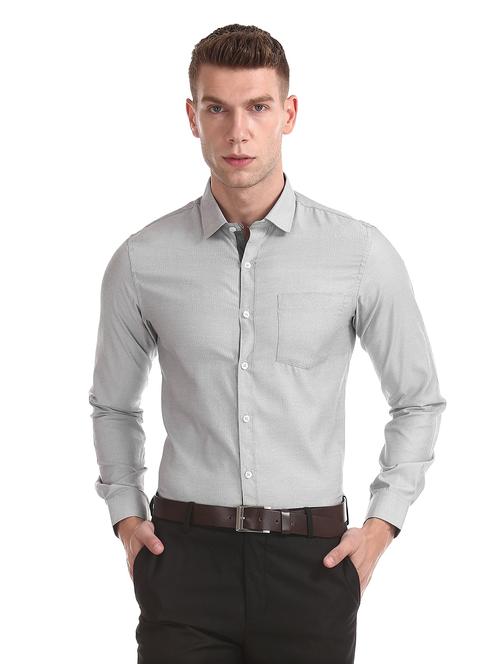 grey solid formal shirt - 18070794 - Very Small Image - 1