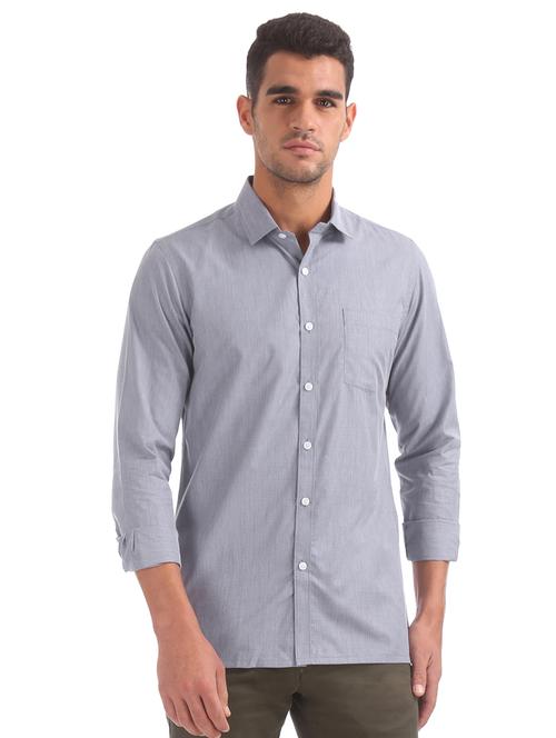 grey solid formal shirt - 18070869 - Very Small Image - 1