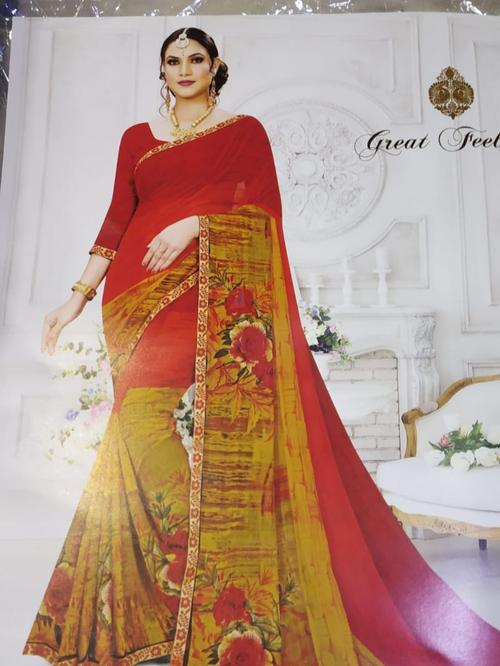 orange printed saree - 18072577 - Very Small Image - 1