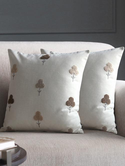 gm 16 x 16" embroidery floral off white cushion cover (set of 2) - 18072655 - Very Small Image - 1