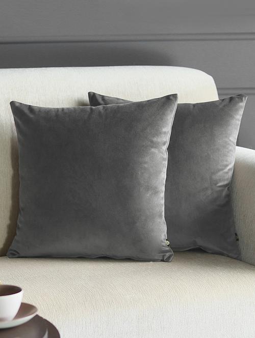 gm 16 x 16" velvet plain grey cushion cover (set of 2) - 18072678 - Very Small Image - 1