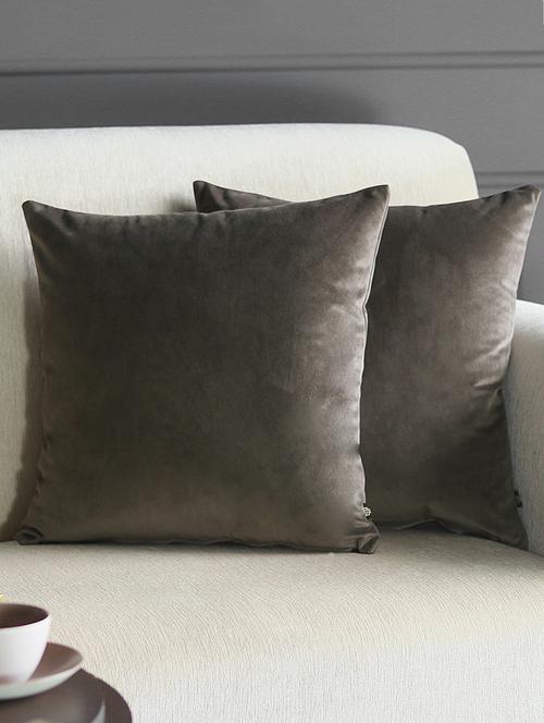 gm 16 x 16" velvet plain brown cushion cover (set of 2) - 18072679 - Very Small Image - 1
