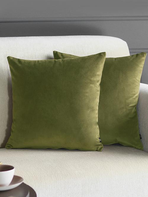 gm 16 x 16" velvet plain olive cushion cover (set of 2) - 18072681 - Very Small Image - 1