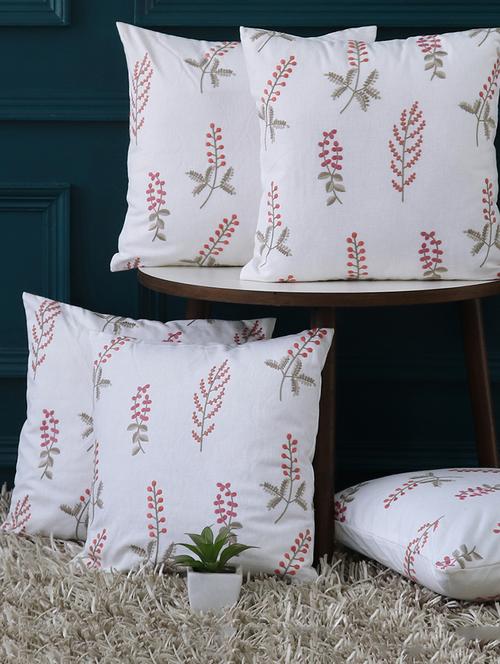 gm 16 x 16" embroidery floral white & pink cushion cover (set of 5) - 18072702 - Very Small Image - 1