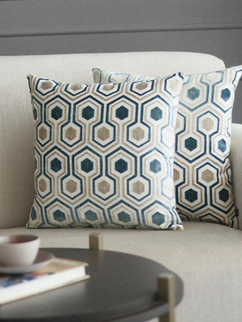 gm 16 x 16" jacquard geometric blue cushion cover (set of 2) - 18072716 - Very Small Image - 1