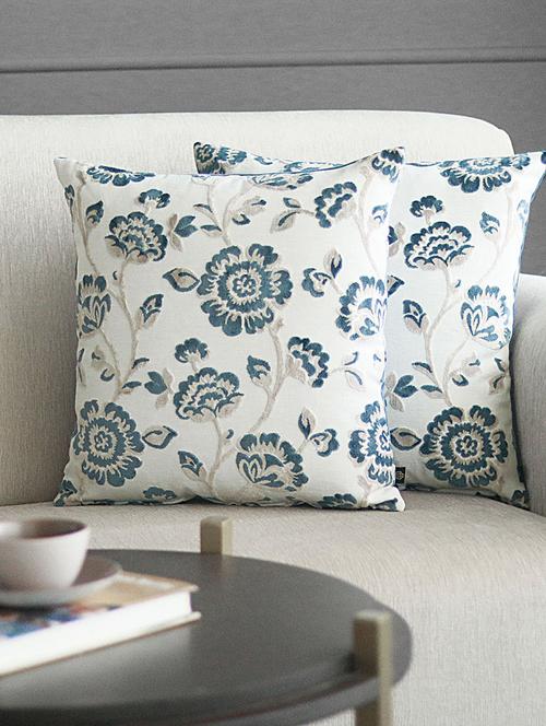 gm 16 x 16" jacquard floral blue cushion cover (set of 2) - 18072717 - Very Small Image - 1