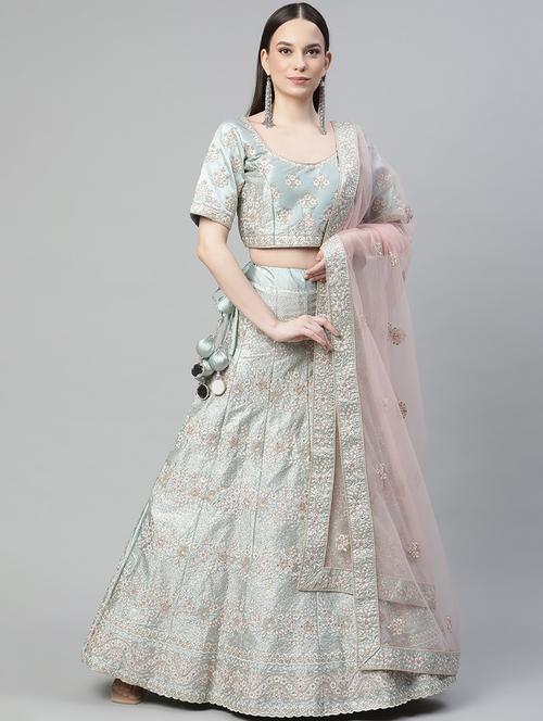 embroidered a-line lehenga - 18072813 - Very Small Image - 1