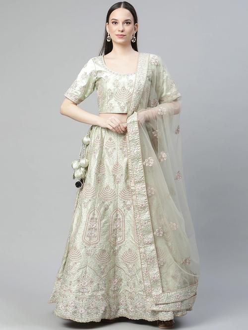 embroidered a-line lehenga - 18072815 - Very Small Image - 1