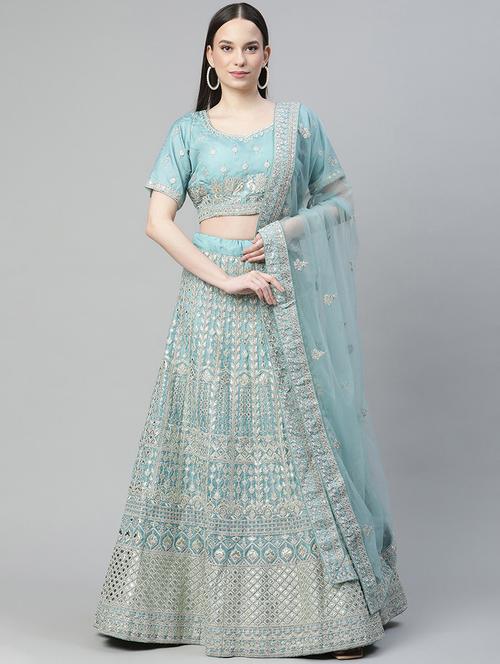 embroidered a-line lehenga - 18072819 - Very Small Image - 1