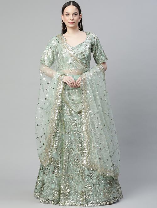 embroidered a-line lehenga - 18072840 - Very Small Image - 1
