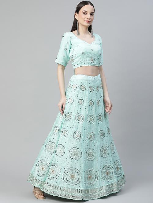 embroidered a-line lehenga - 18072848 - Very Small Image - 1