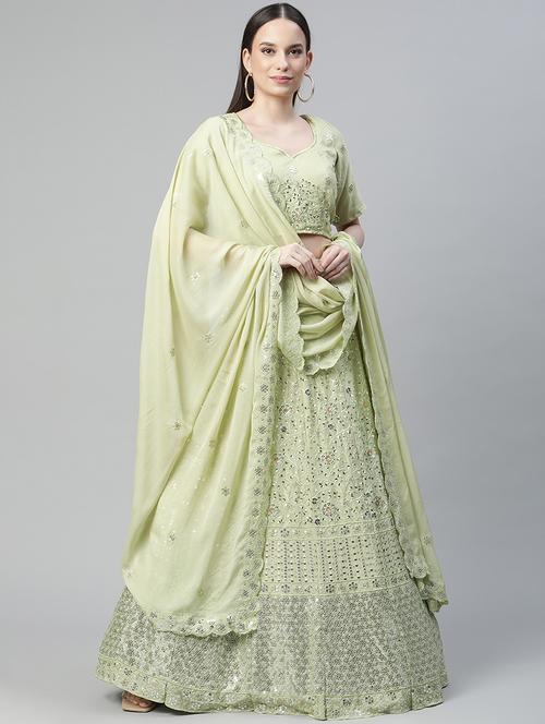 embroidered a-line lehenga - 18072850 - Very Small Image - 1