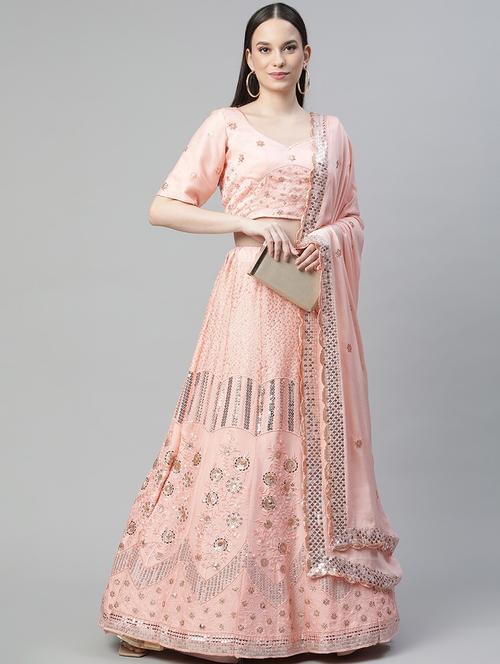 embroidered a-line lehenga - 18072851 - Very Small Image - 1