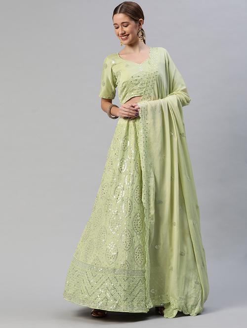 embroidered a-line lehenga - 18072855 - Very Small Image - 1