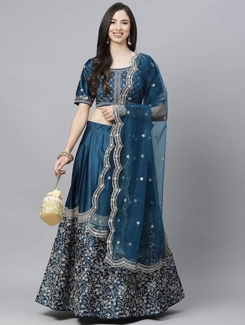embroidered a-line lehenga - 18072862 - Very Small Image - 1