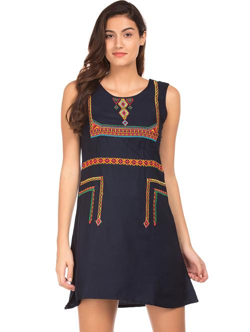 round neck embroidered a-line dress - 18073442 - Very Small Image - 1